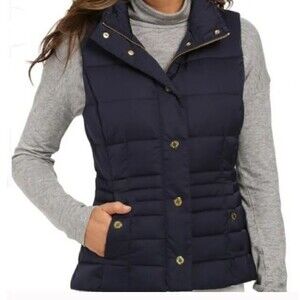 Lilly Pulitzer Isabelle Down Puffer Vest Womens Black Jacket Tropical Lining XS